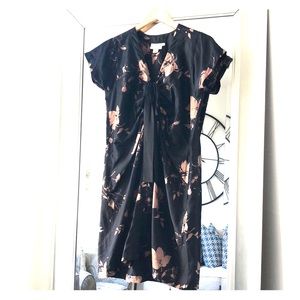 Pure DKNY 100% Silk Dress -Black with Taupe Floral